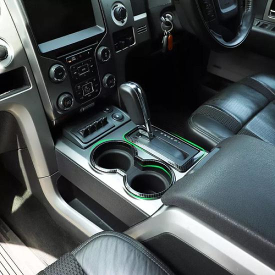 Gear Shift Panel Trim & Cup Holder Bezel for Ford F150 2009-2014 Carbon Fiber