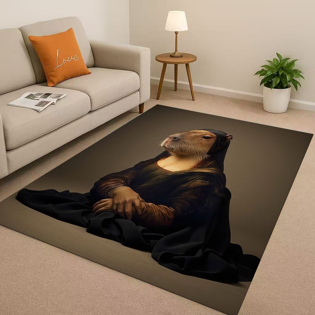Kawaii Capybara Kunst Cartoon Wohnzimmer Rutschfester Teppich Weicher Teppich für Schlafzimmer Spielzimmer Sofa, Leicht zu Reinigen Heimdeko Fußmatte