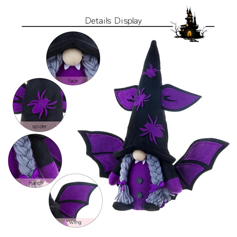 Halloween Gnome with Bat Wing Spiders Hat Plush Ornaments Halloween Table