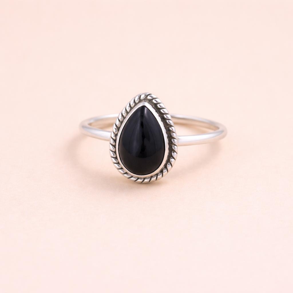 

Pear Black Onyx Ring in Sterling Silver, Boho Teardrop Gemstone Ring, Elegant Handmade Jewelry for Women 4 серебряный