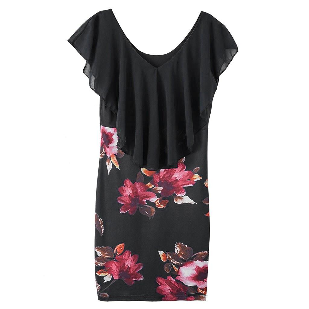 Vestido curto feminino sexy sem mangas com estampa floral para festa de fim de ano