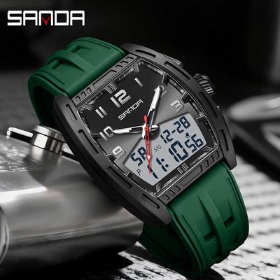 Reloj Deportivo Electrónico SANDA para Hombre, Resistente al Agua, Luminoso, con Temporizador de Cuenta Atrás y Múltiples Funciones, Forma de Barril, Esfera Grande