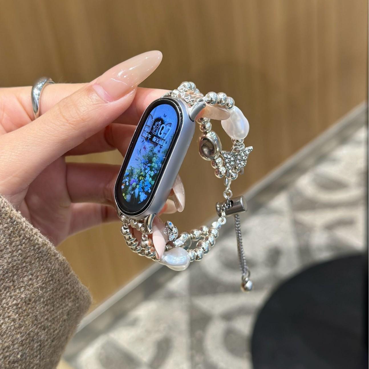 

Elastic Pearl Chain Strap for Redmi watch 5 4 Butterfly Watch band for Xiaomi 8 9 pro 7 6 5 4 3 Bracelet Smartwatch Accessories for Mi Band 9 pro 8