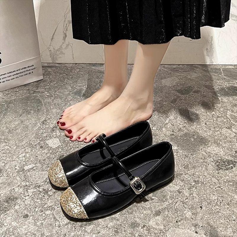 New spring and summer versatile one-word with flat-soled single shoes French silver evening breeze soft-soled shallow mouth Mary Jane shoes 2025 women