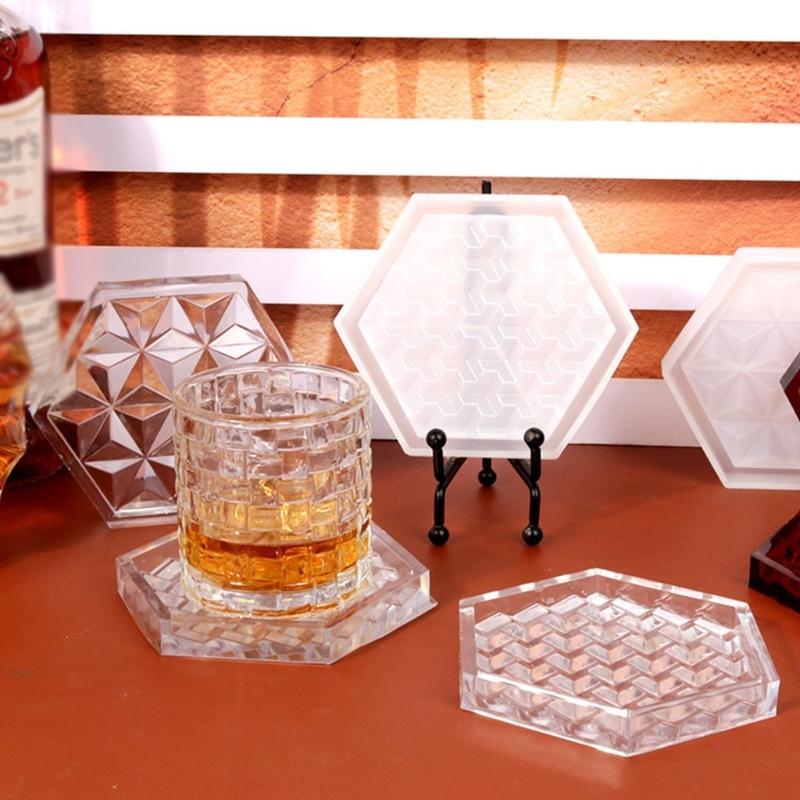 Gemeotric Hexagon Coaster Mold Resin Silicone Molds Diy Crystal Glues Storage Tray Mold for Making Fruit Storage Plate
