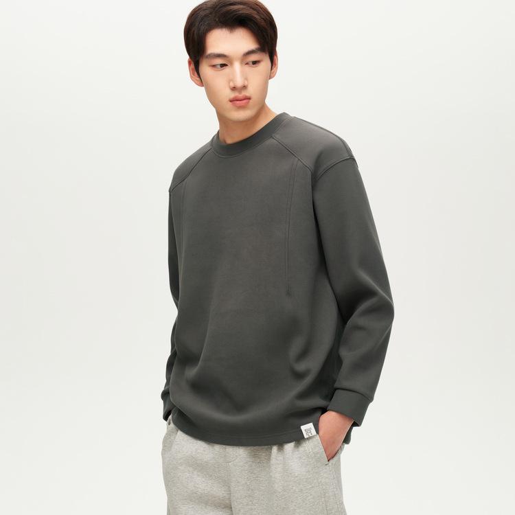 WOOG2005 Men’s Self-Heating Fleece Round Neck Hoodie - Thick, Warm, Grey Pullover for Winter 2025 3XL