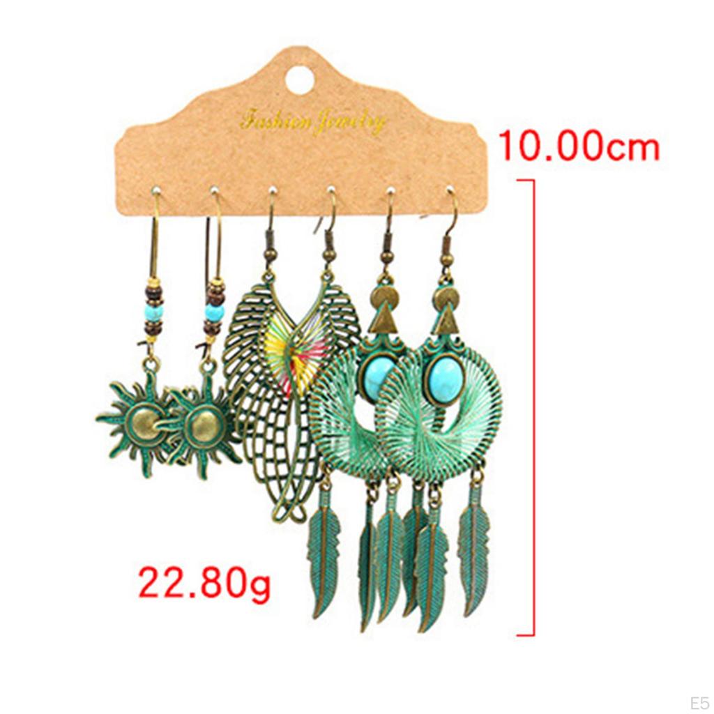 3Pairs Bohemian National Style Dangle Earrings Set Alloy for Birthday Party