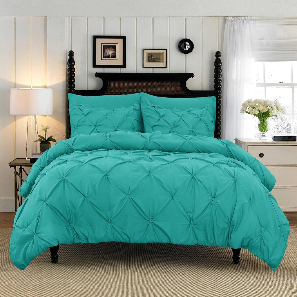 Bavlněná ložní souprava Elegantní pohodlí Skládaný vzor s pintucky 3dílná sada povlaku na přikrývku Obsahuje rohové vázací pásky