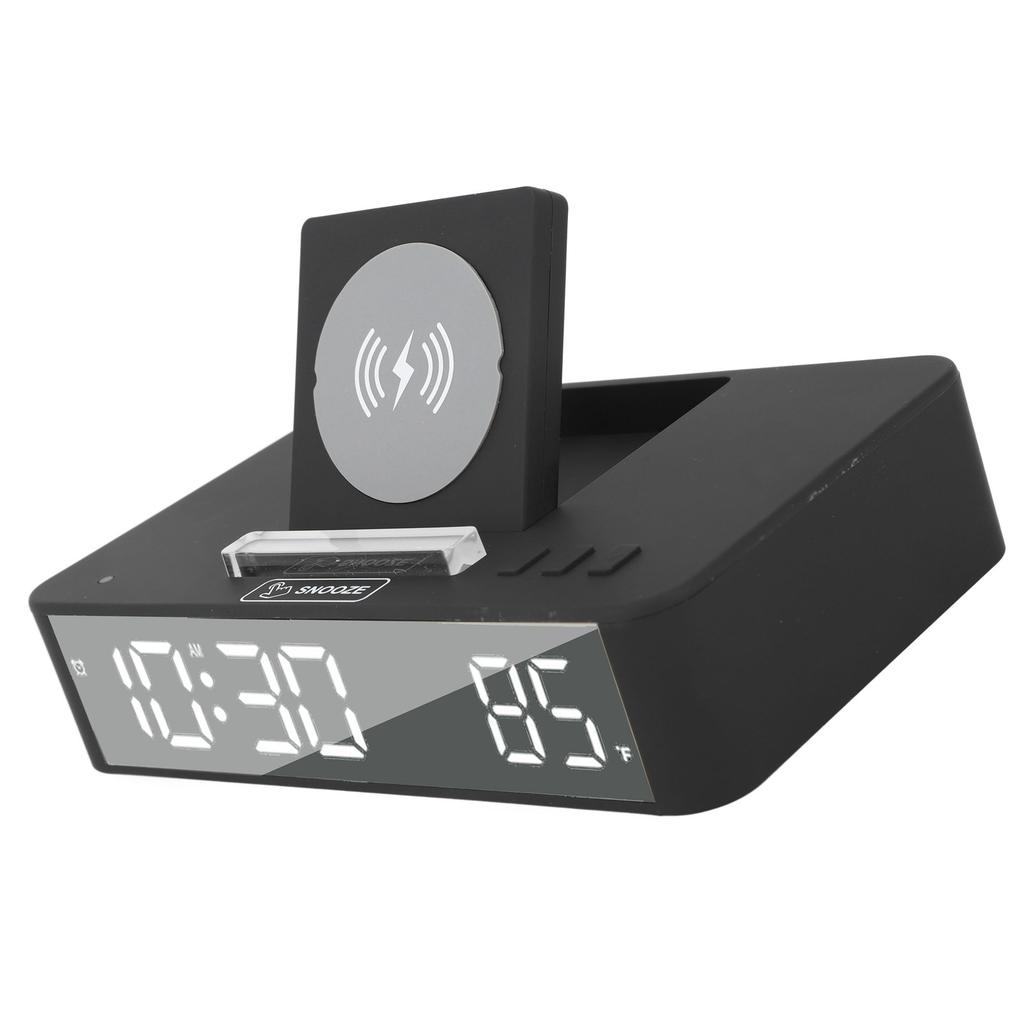 10W Digital Alarm Clock One Button Lifting LED Mirror Electronic Clock with 10W Wireless Charging for Bedroom