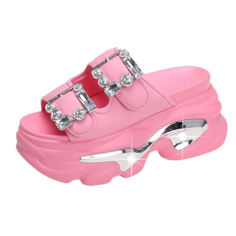 Fashion Women Slippers Female Sandals 9CM Bling High Heels Ladies High Platform Beach Slides New 2025 Summer Chunky Flip Flops Woman