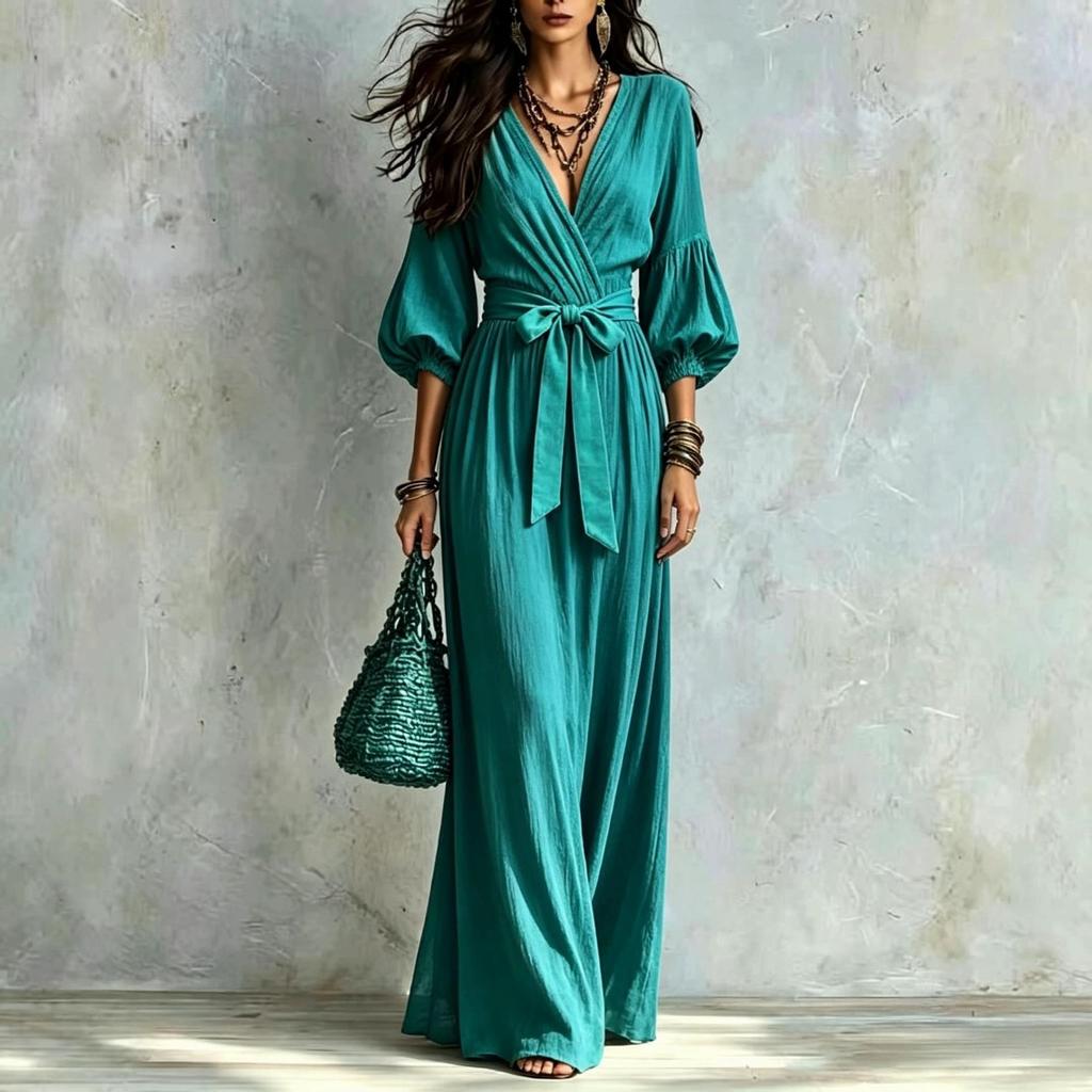 Women V Neck Wrap Tie Waist Wide Leg Jumpsuit Solid Color Casual Loose Fit