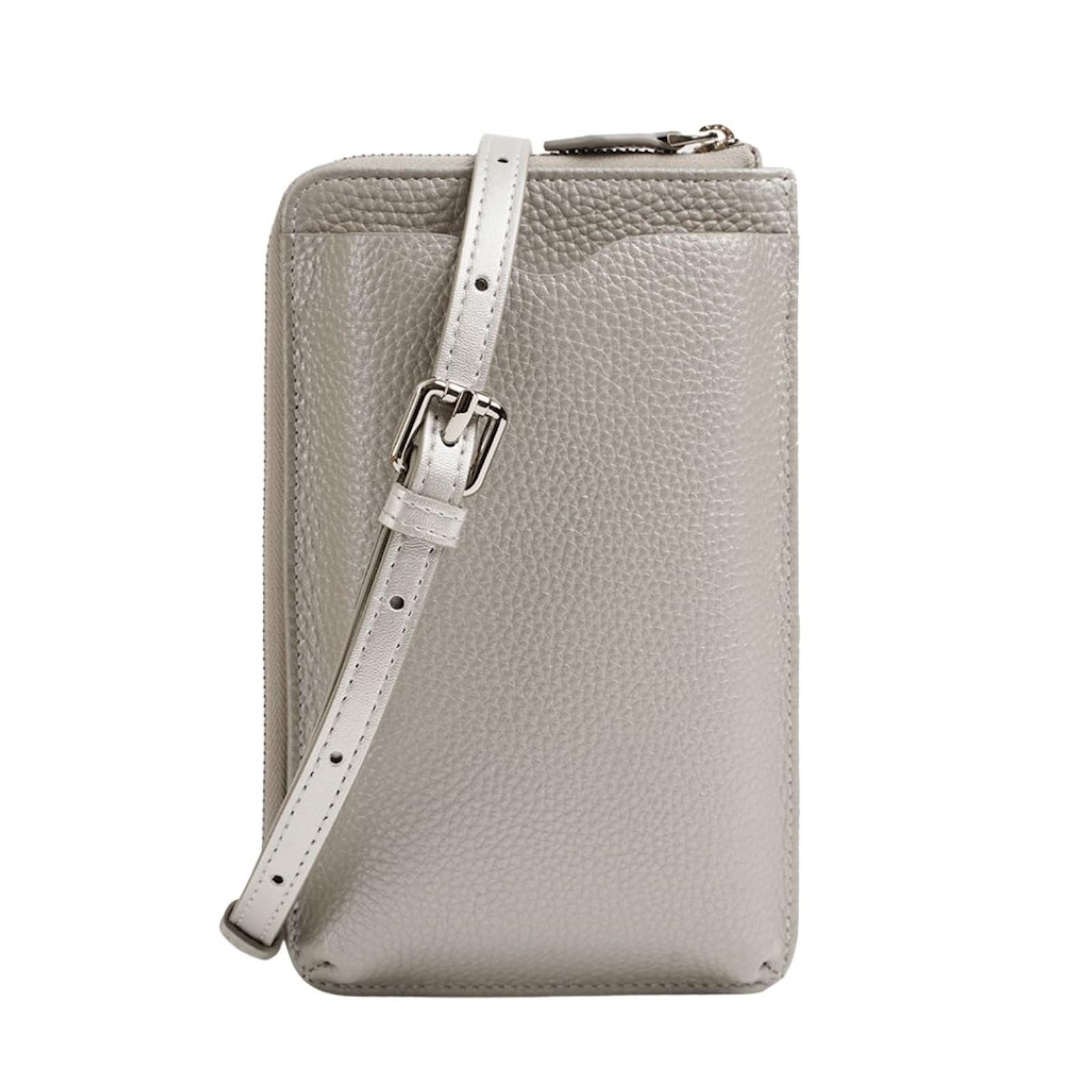 

vimare Smartphone Shoulder Bag, Smartphone Pouch, Compact, Genuine Leather, Women s, Cell Phone, Crossbody Wallet (Silver)