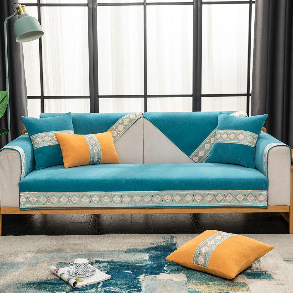 Sofa Cover Non-slip Exquisite Embroidery Lace Sofa Cushion Solid Color Couch Cover 4 Seasons Universal Sofa Towel Pillowcase