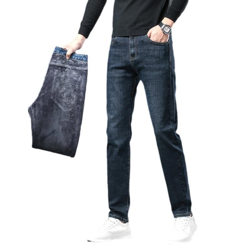 New Autumn And Winter Styles With Plush And Thickened/Regular Men'S Jeans Slim Fit, Small Feet Loose, Casual And Trendy Elastic Pants
