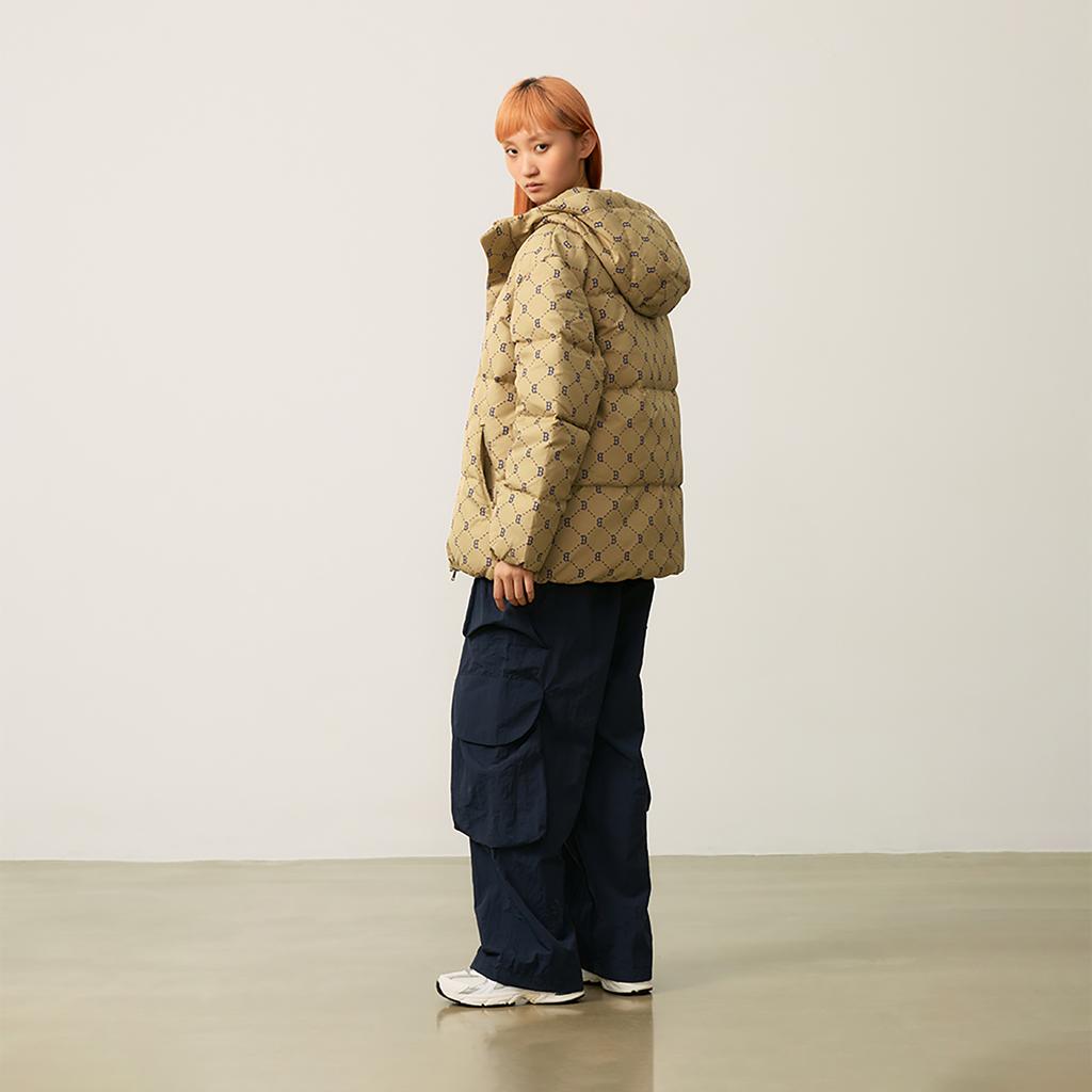 New MLB MONOGRAM Collection Boston Red Sox FW24 Down Jacket Unisex Light Beige 3ADJM1146-43BGL