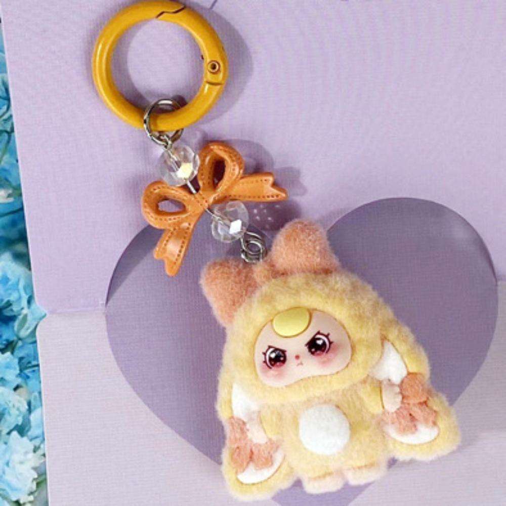 Bow Flocked New Three-year-old Baby Cartoon Keychain DIY Jewelry Three-dimensional Doll Schoolbag Hanging