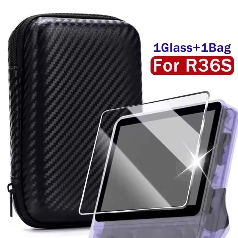 Xiaomi 4 IN 1 Case+Glass for R36S Game Console Travel Carrying Storage Bag & Screen Protectors Tempered Glass Film for R36S Accessories