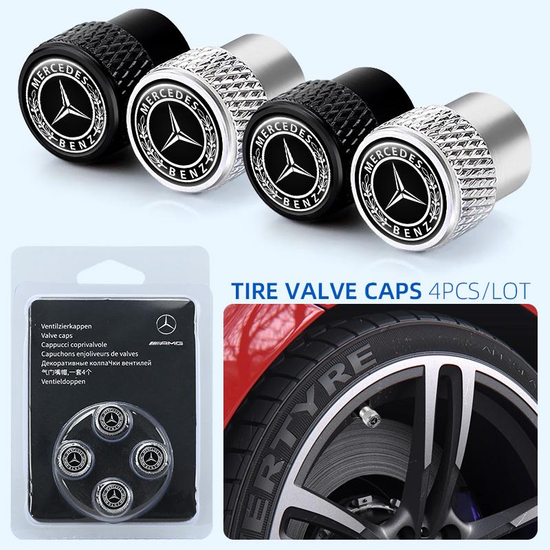 4pcs Car Wheel Tire Valve Stems Caps Aluminum Tyre Rim Stem Covers Airdust Waterproof for Mercedes Benz C180 C200 C260 C300 SR9