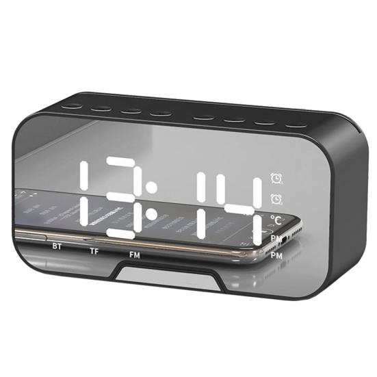 

Alarm Clock Radio Creative Mirror LED Display Portable LED Clock Wireless Bluetooth-compatible Speaker for Bedroom чёрный