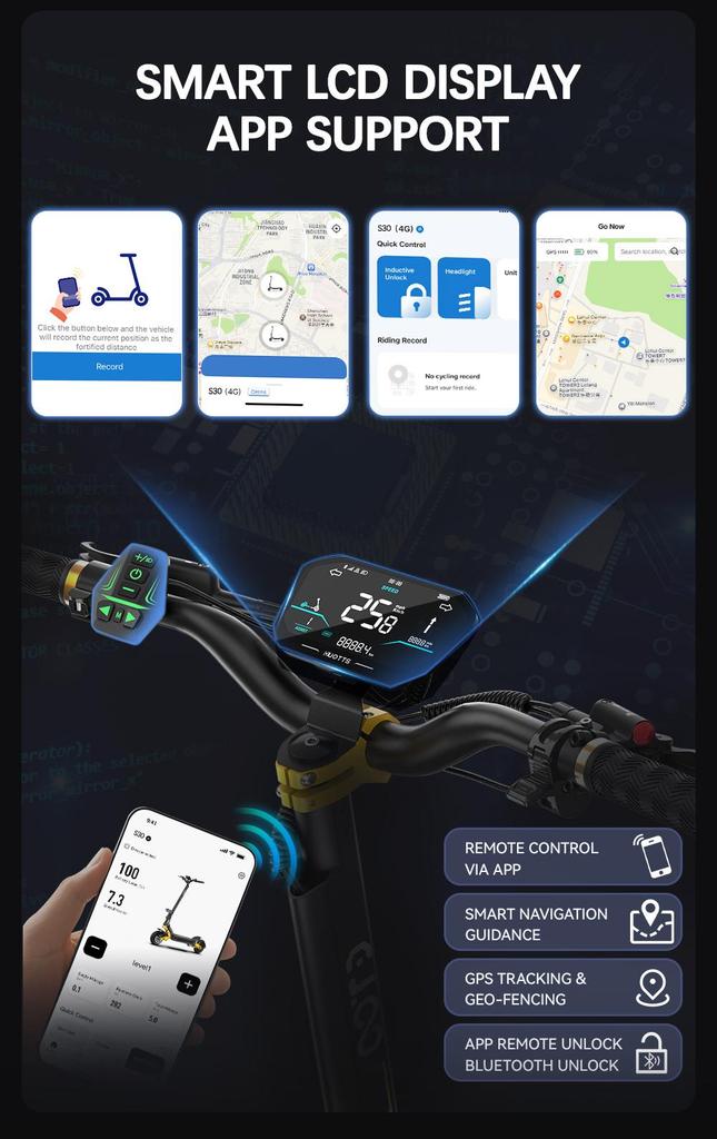 OOTD S30 Offroad Elektroroller 10" Reifen 1200W*2 Dualmotor 52V23.4Ah Akku 65km/h Höchstgeschwindigkeit 60km Maximale Reichweite