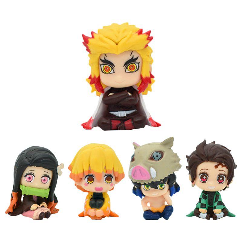 Adorable 5pcs Set Of Demon Slayer Doll Ornaments Including Rengoku Kyoujurou For Fans