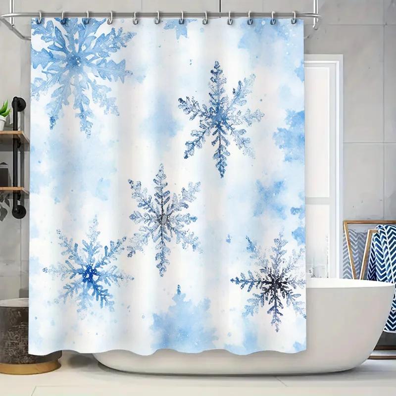 

Snowy Flakes Blue Printed Shower Curtain Waterproof Bath Decor Home Decoration Soft Fabric Tub Liner White/Light Blue W60H190(CM)-1 Pcs