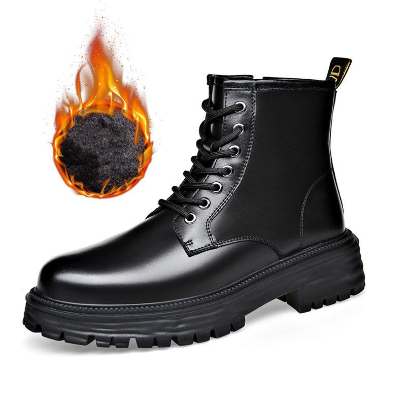 Fashion Men Fashion Original Leather Boots Black White Autumn Winter Shoes Cowboy Tooling Work Boot Handsome Platform Ankle Botas Hombre