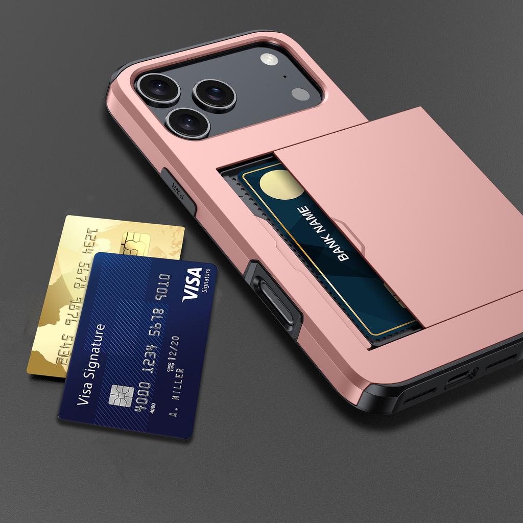 For iPhone 17 Pro Max Case with Card Holder TPU+PC Phone Back Cover