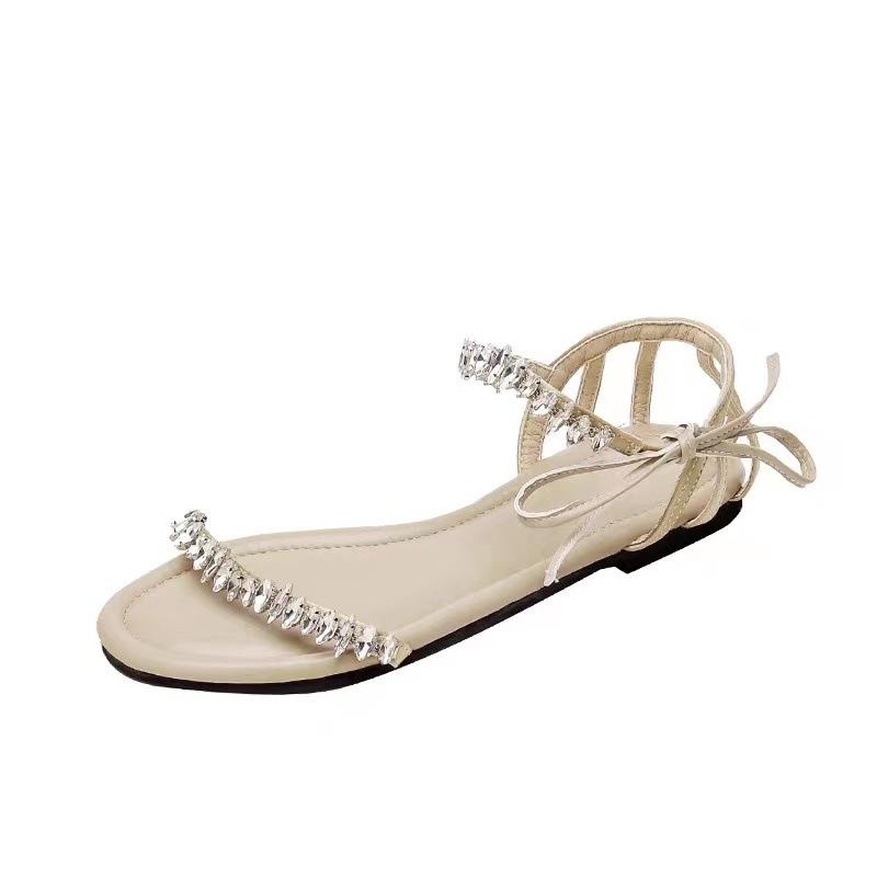 

Супер фея флэш стразы сандалии женские летняя одежда изысканная плоская подошва не устают ноги фея ветер с юбкой летняя женская обувь 40 абрикосовый