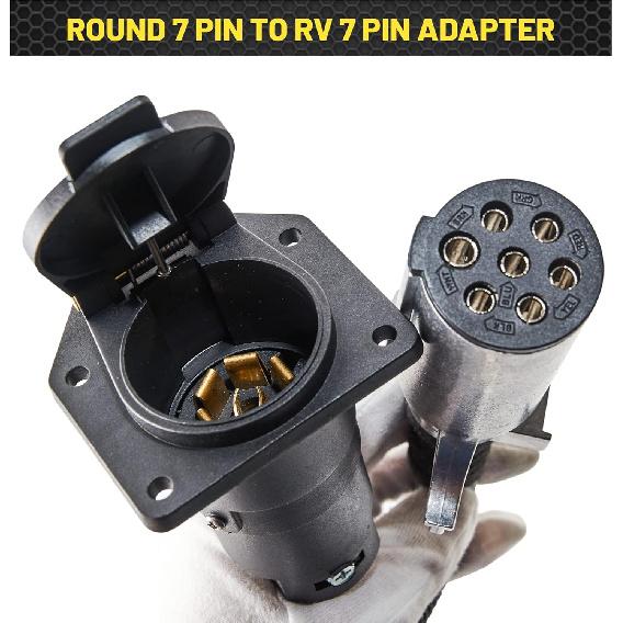 Oyviny 7 Pin Round To 7 Pin RV Trailer Adapter With Mounting Bracket, 7 Pole Round To 7 RV Blade Adapter 14 Inches Length