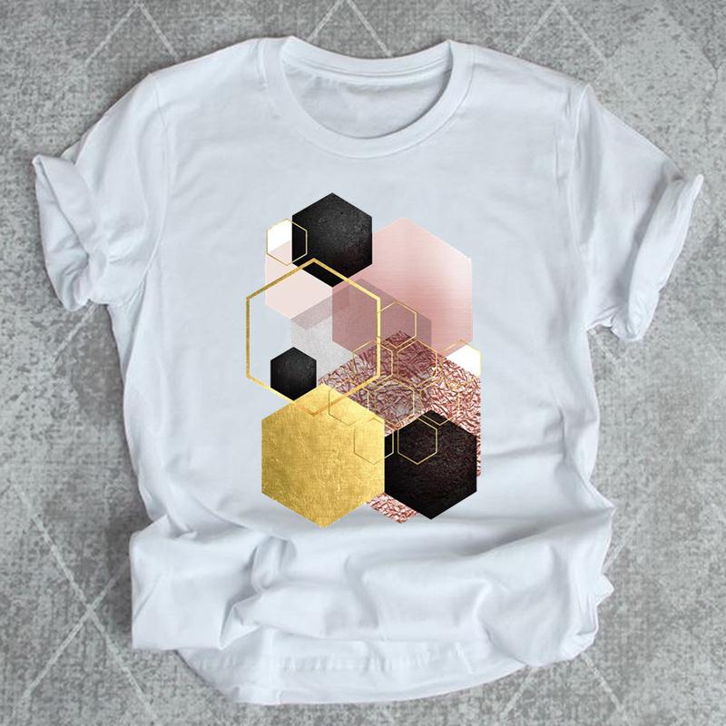 

Print T Shirt Abstract Geometric 90S Women Female Graphic Top Short Sleeve Fashion Tshirts Casual Cartoon Summer Tee T-Shirt XXXL білий