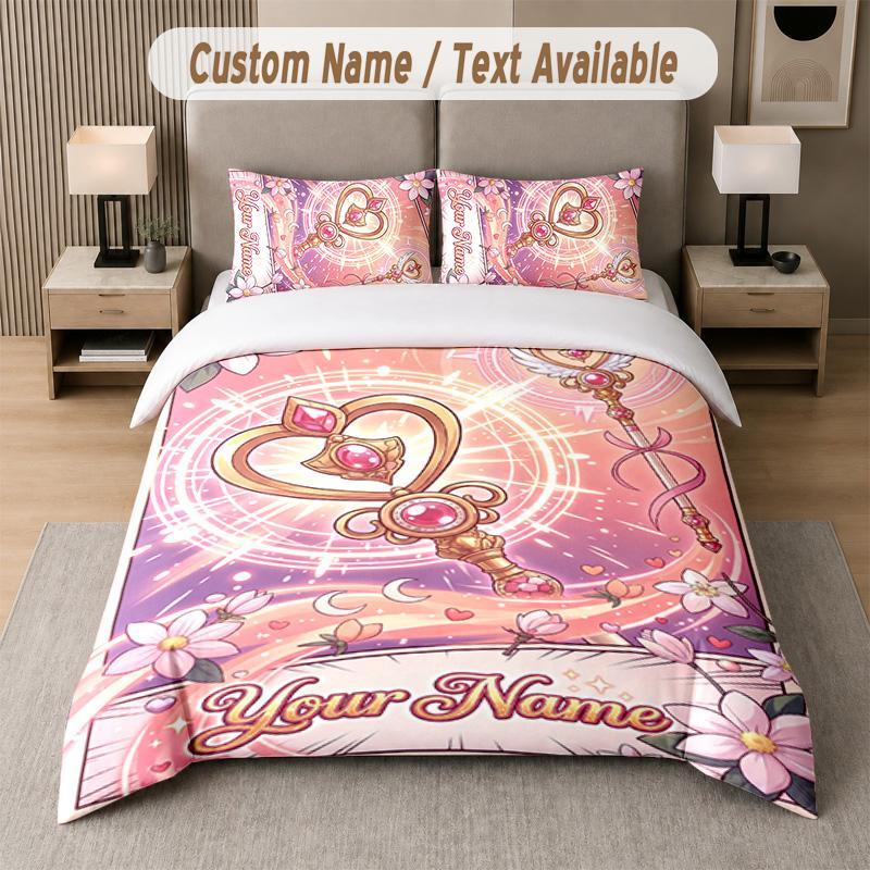 Sailor Moon 3Pcs Bedding Set, Personalized Custom Name Text, 1 Duvet Cover & 2 Pillowcases For Bedroom