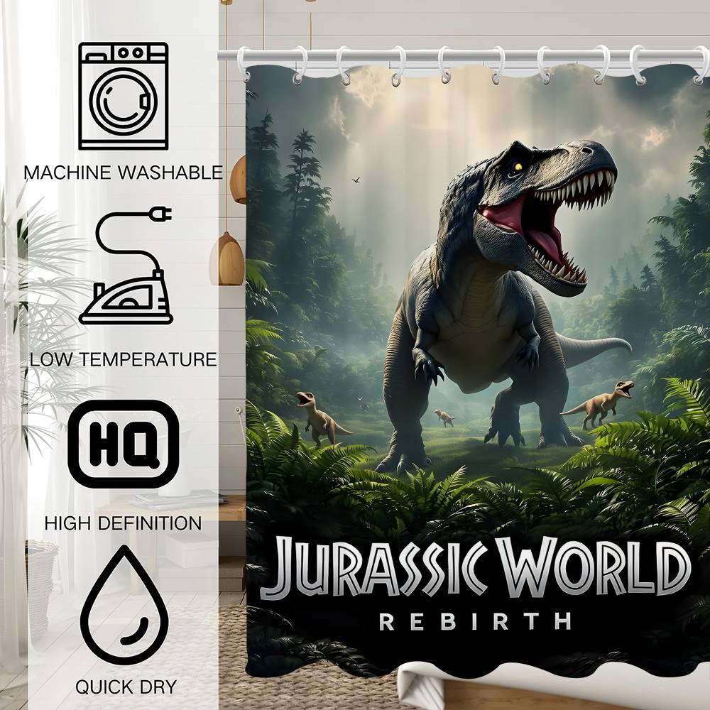 Movie Jurassic Park Dinosaur World Modern Simple Shower Curtain Bathroom Decorative Polyster Shower Curtain with Hook