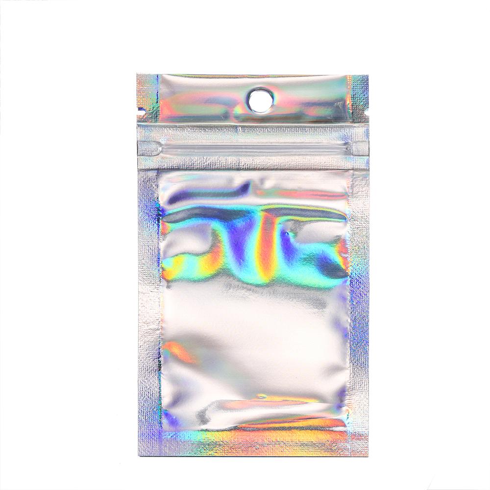 50pcs Self-Sealing Laser Small Plastic Bags for Jewelry Pouch with Clear Display Window Jewelry Packaging Gift Storage Bag