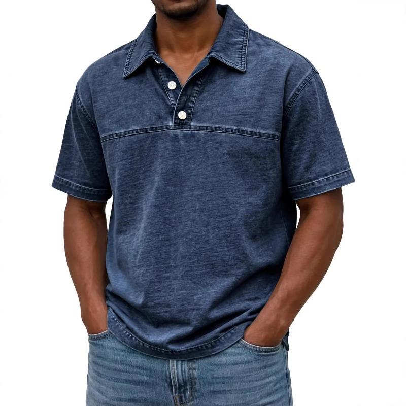 Herren Hellbraunes Gewaschenes Poloshirt Umlegekragen Lässig Lockerer Schnitt Kurzarm Pullover