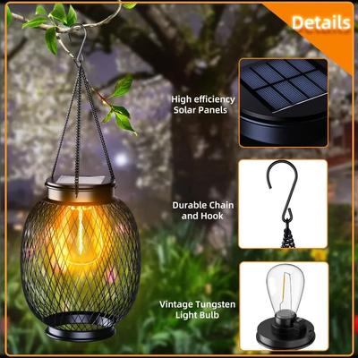 2pc Solar Light Hanging Outdoor Garden Lighting, Solar Retro Hanging Lights Sensor Design IP65 Waterproof Outdoor Decorative LED