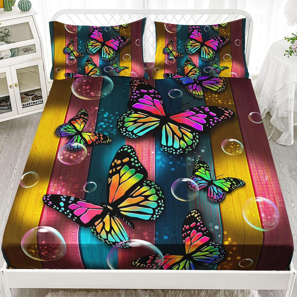 Color Butterfly Pattern Sheet Three-Piece Digital Printed Sheet Bedding Set Adult Children