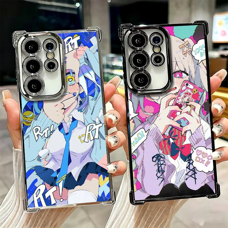 Anime Kwaii Girl Ins Style Plating Phone Case For Samsung Galaxy S24 S25 FE S26 Edge S23 Ultra S22 S21 Plus S20 Anti-Fall Airaba