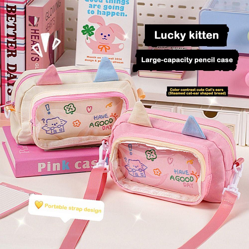 Cartoon Cat Pencil Case Large Capacity Stationery Organizer Fashion Stationery Bag  Students