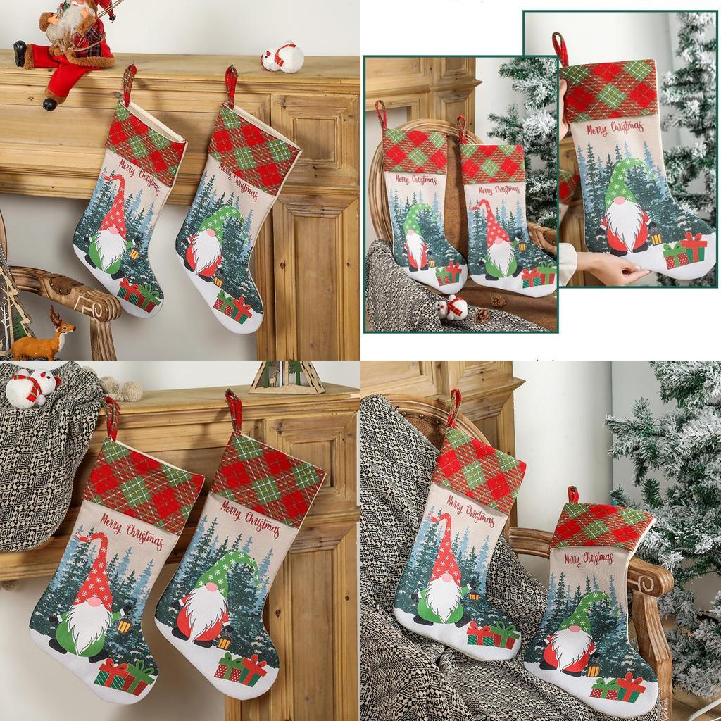 Festliga Grön Och Röd Jute Rudolph Julstrumpor För Högtidsdekoration