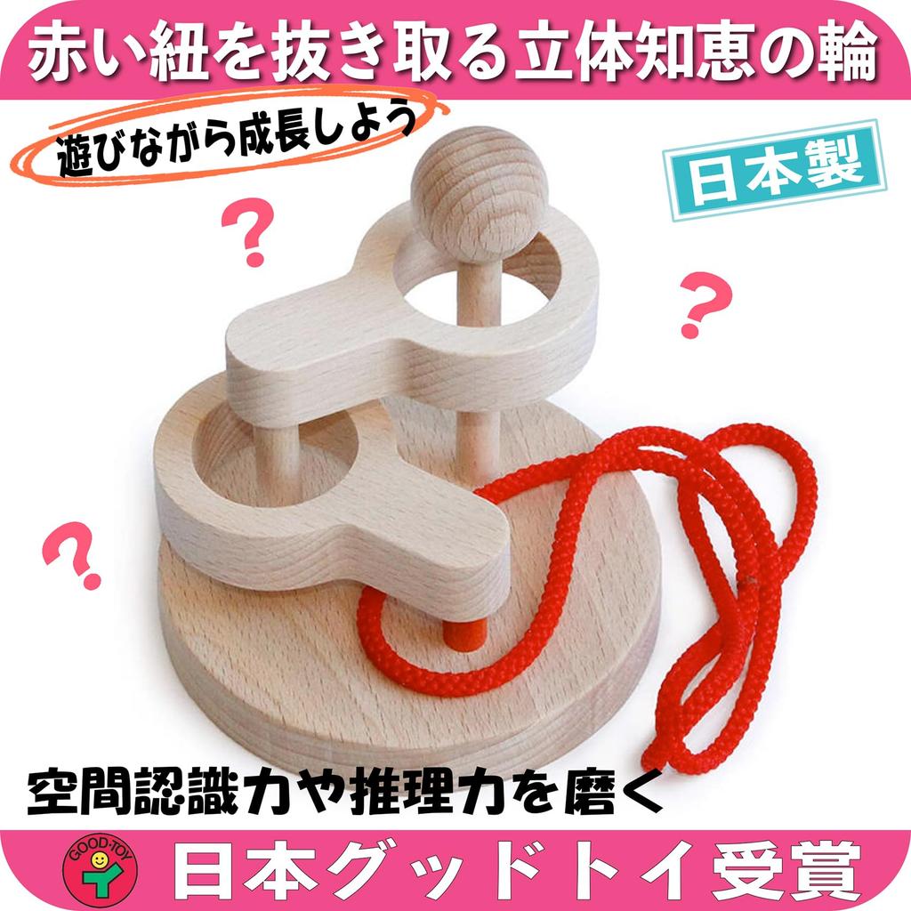 3D Puzzle Ring (2-Tier) - Japan Good Toy Award Winner, Made in Japan, Wooden Toy, Brain Teaser, Brain Training Game, Wooden Threading Puzzle, Brain