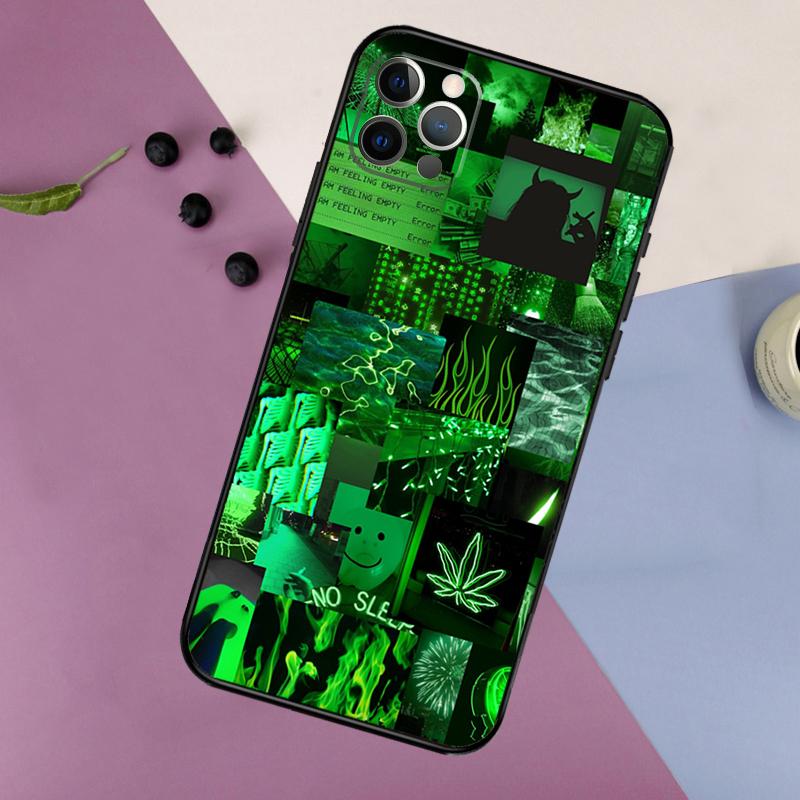 Green Aesthetic Phone Case For iPhone 16 15 14 13 12 11 17 Pro Max 13 Mini 16 Plus 16e 17 Air Bumper Cover