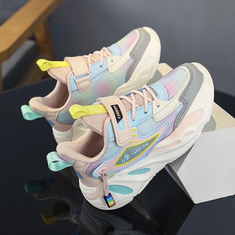 New Kids Girls Sneakers Breathable Mesh Running Shoes Lightweight Soft Sole Sports Shoes for Children School Walking Tennis