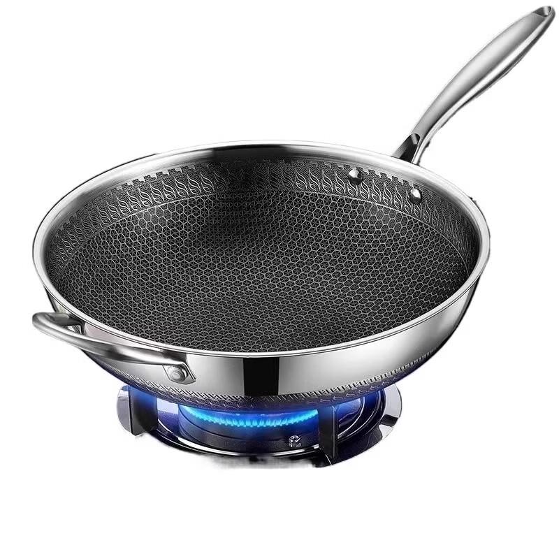ZISIZ 32CM Stainless Steel Non-stick Wok