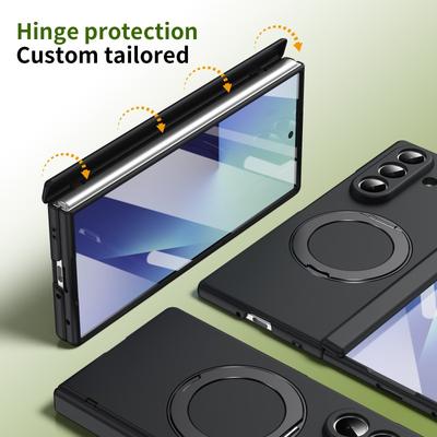 Pour coque de téléphone Samsung Galaxy Z Fold 7 6 5 avec verre trempé, support rotatif en alliage magnétique, résistant aux empreintes digitales