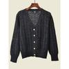 Classic Style V Neck Cardigan French Gold and Silver Silk Single-Breasted Outer Wear Pierced Black Knitting Sweater Export Outwear