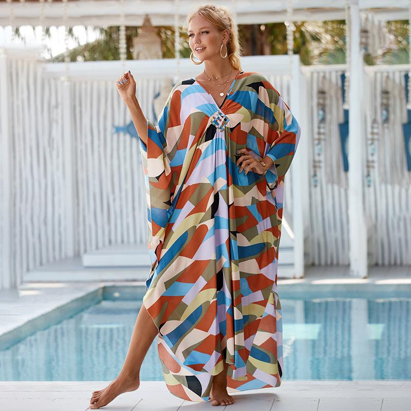 Dámské potištěné plážové kaftany Letní maxi šaty Krytí na plavky, Základní vybavení na dovolenou, Hromadná dodávka s velkými slevami