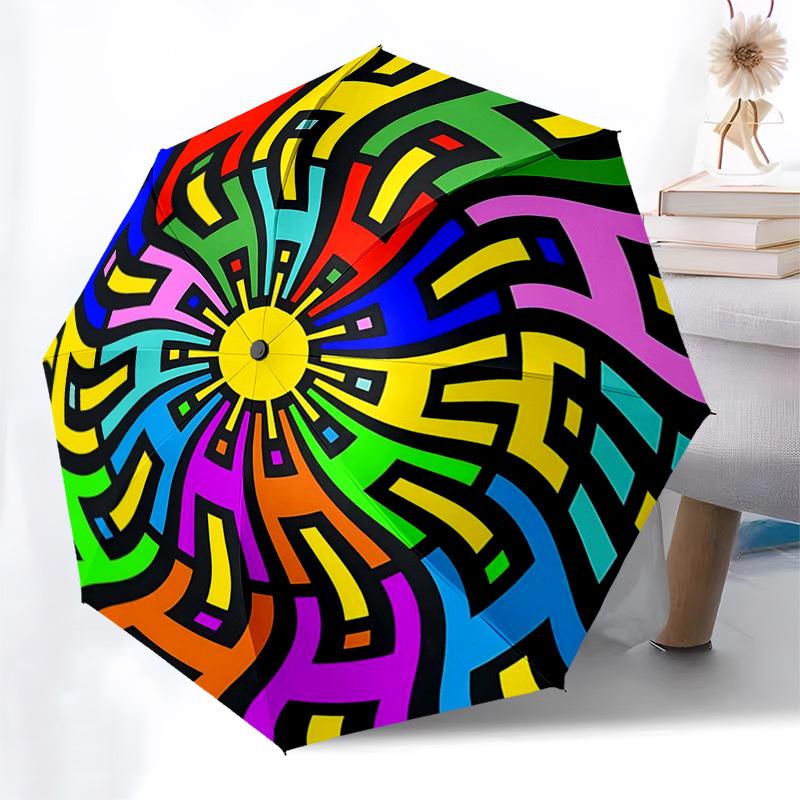 

1pc Colorful Mandala Automatic Folding Umbrella - Portable 3-Fold Design, 8-Bone Iron Frame Outdoor Umbrella, Perfect Festival Gift for Fans, Traveler