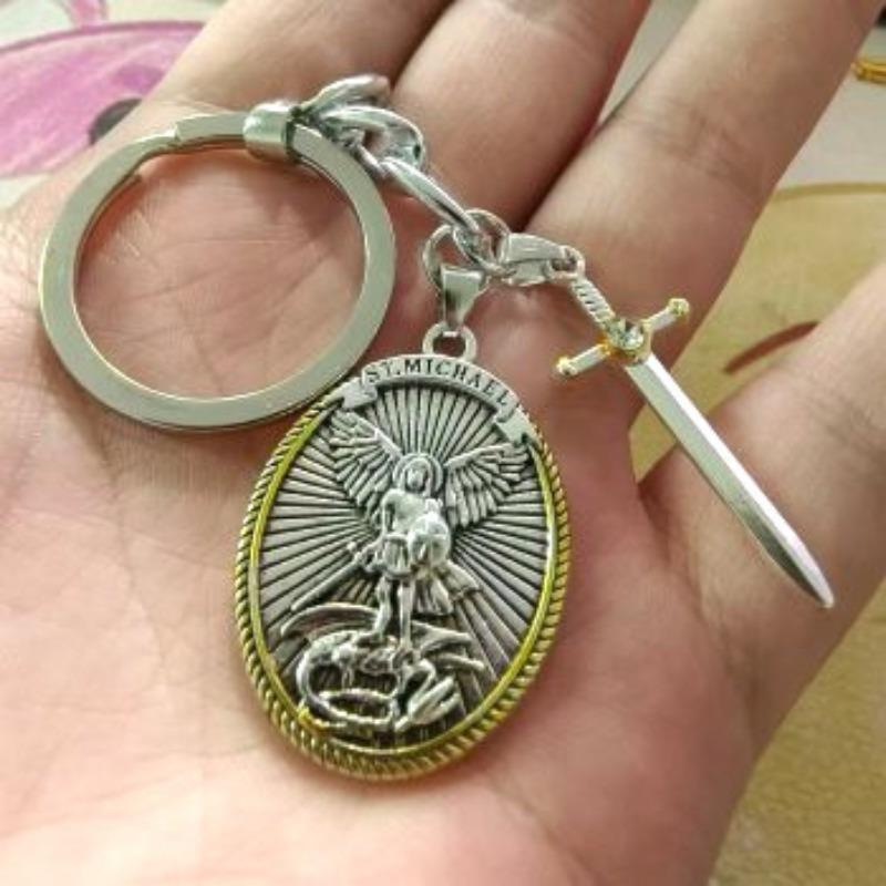 1pcs Pendant Archangel Pendant Necklace Alloy Jewelry Necklace Vintage Cross Keychain Pendant Zinc Alloy Metal Keychain