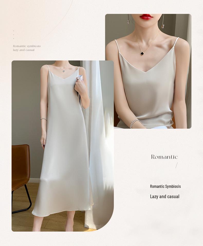 Vestido Slip de Seda Mezclada con Cuello en V para Mujer Talla Grande - Colección Primavera 2024